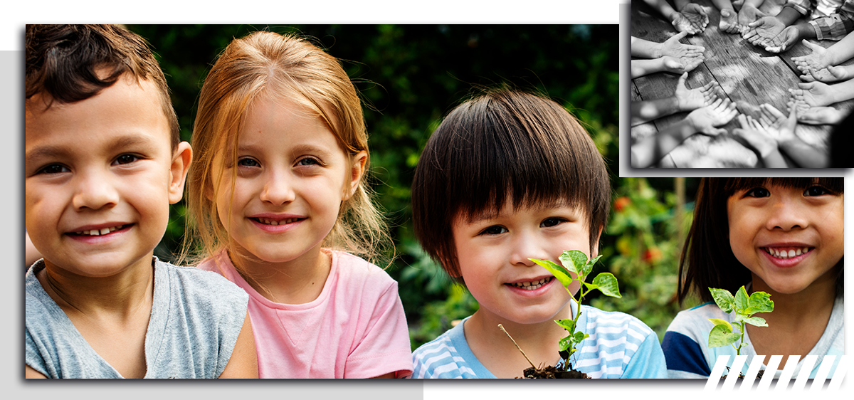 Smiling Children Hold Planted Seedlings